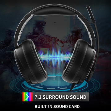 Jeecoo V20U USB Pro Gaming Headset for PC - 7.1 Surround Sound Headphones with Noise Cancelling Microphone- Memory Foam Ear Pads RGB Lights for Laptops